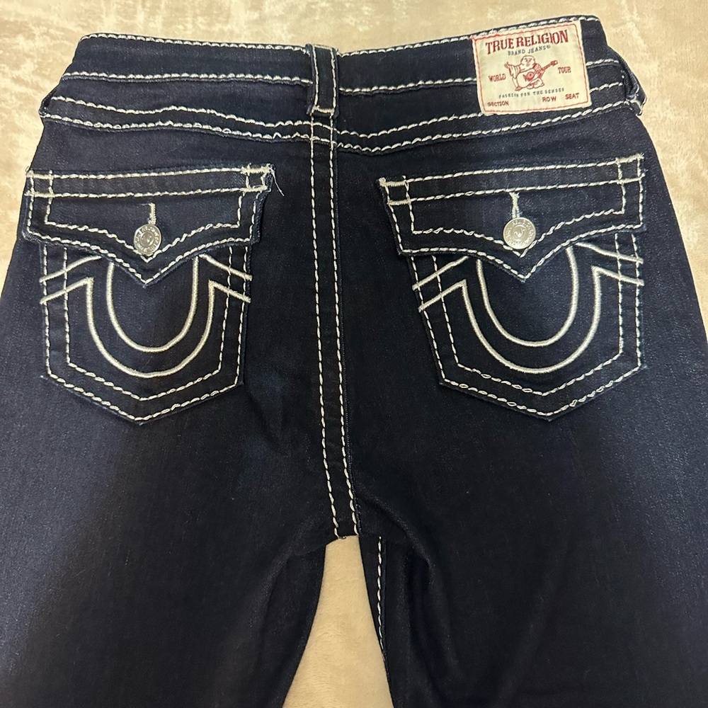 True Religion Women's Navy Jeans with White Stitching